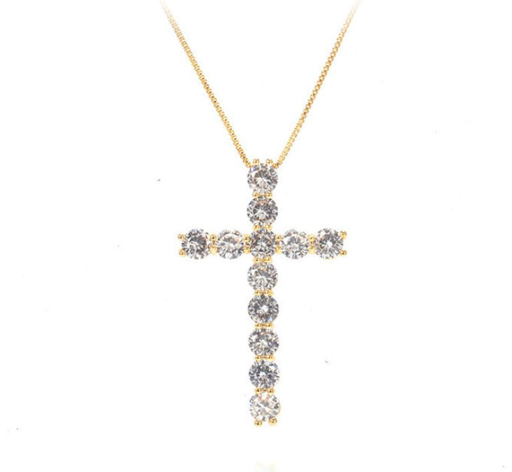 Silver Cubic Zirconia Gold Plated Cross Pendant Necklace