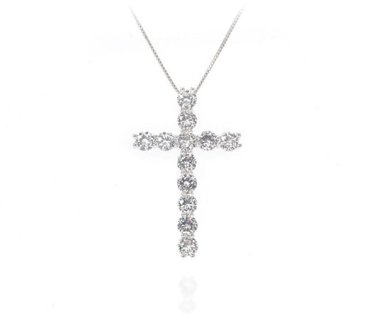 Silver Cubic Zirconia Silver Plated Cross Pendant Necklace